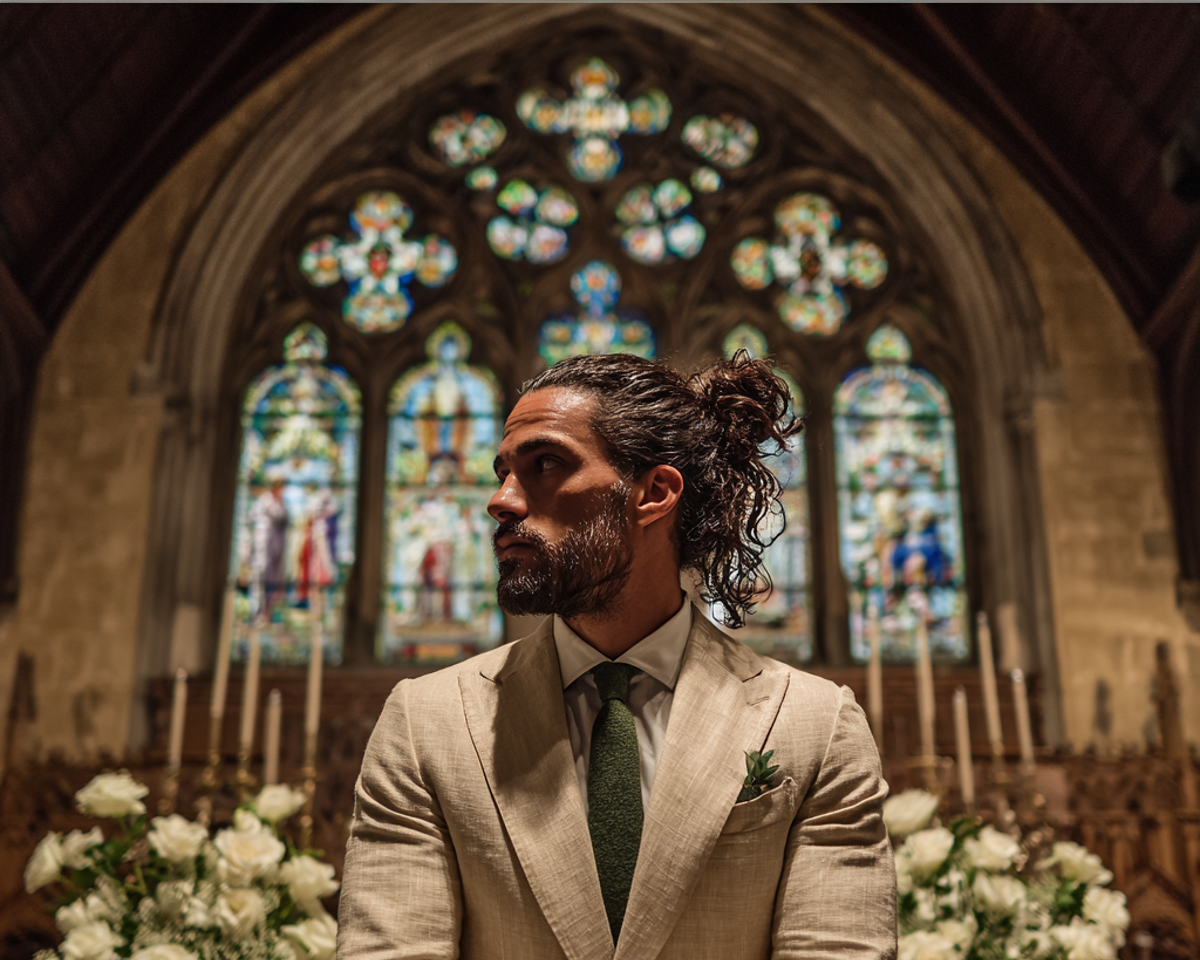 A side profile of a man standing in a church | Source: Midjourney