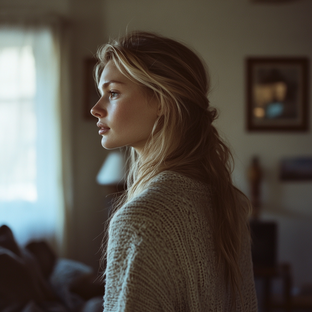 A woman talking in the living room | Source: Midjourney