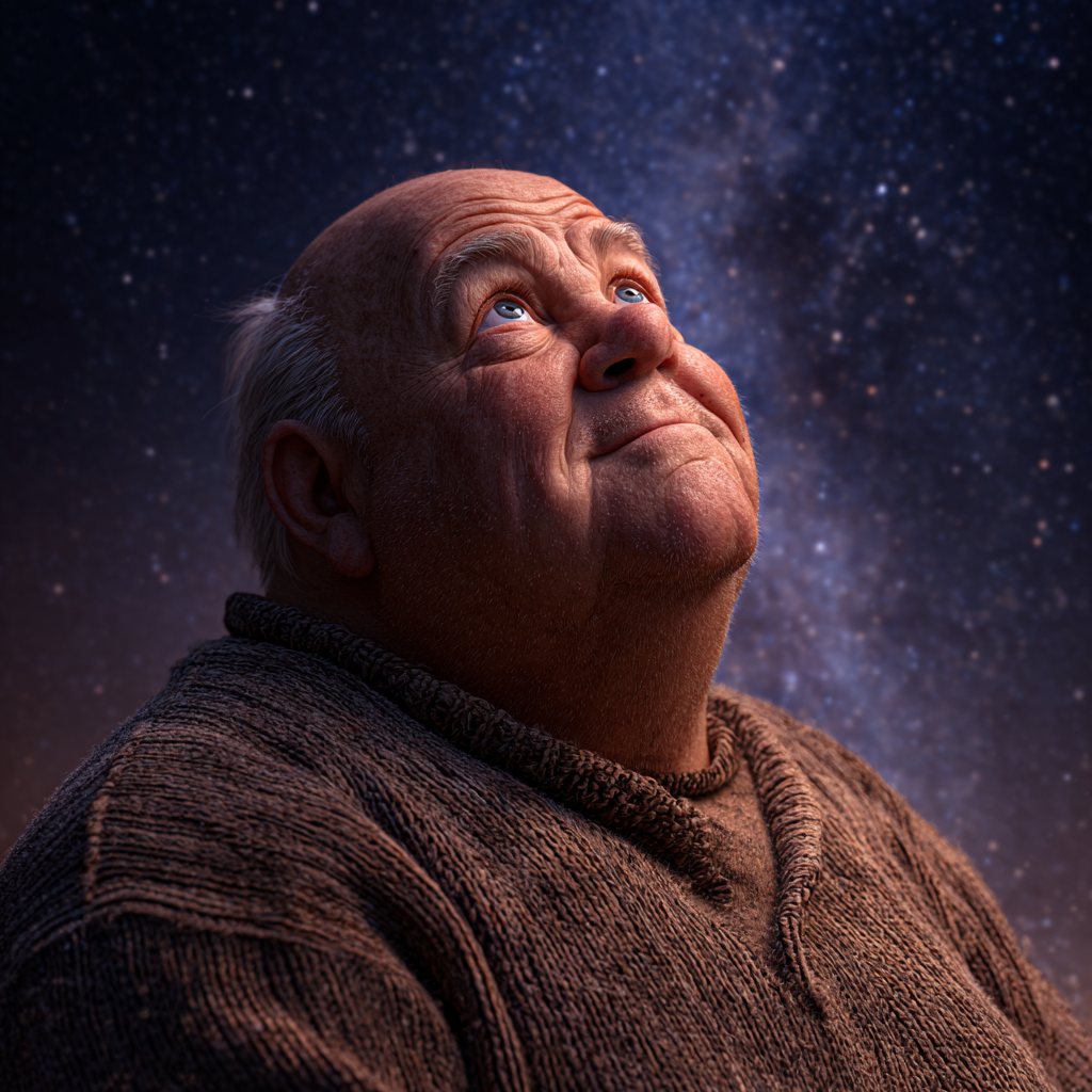 A delighted elderly man looking up at the starry sky | Source: Midjourney