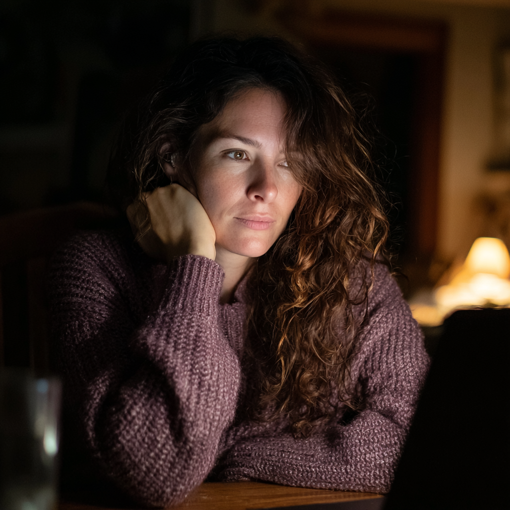 A woman using her laptop at night | Source: Midjourney