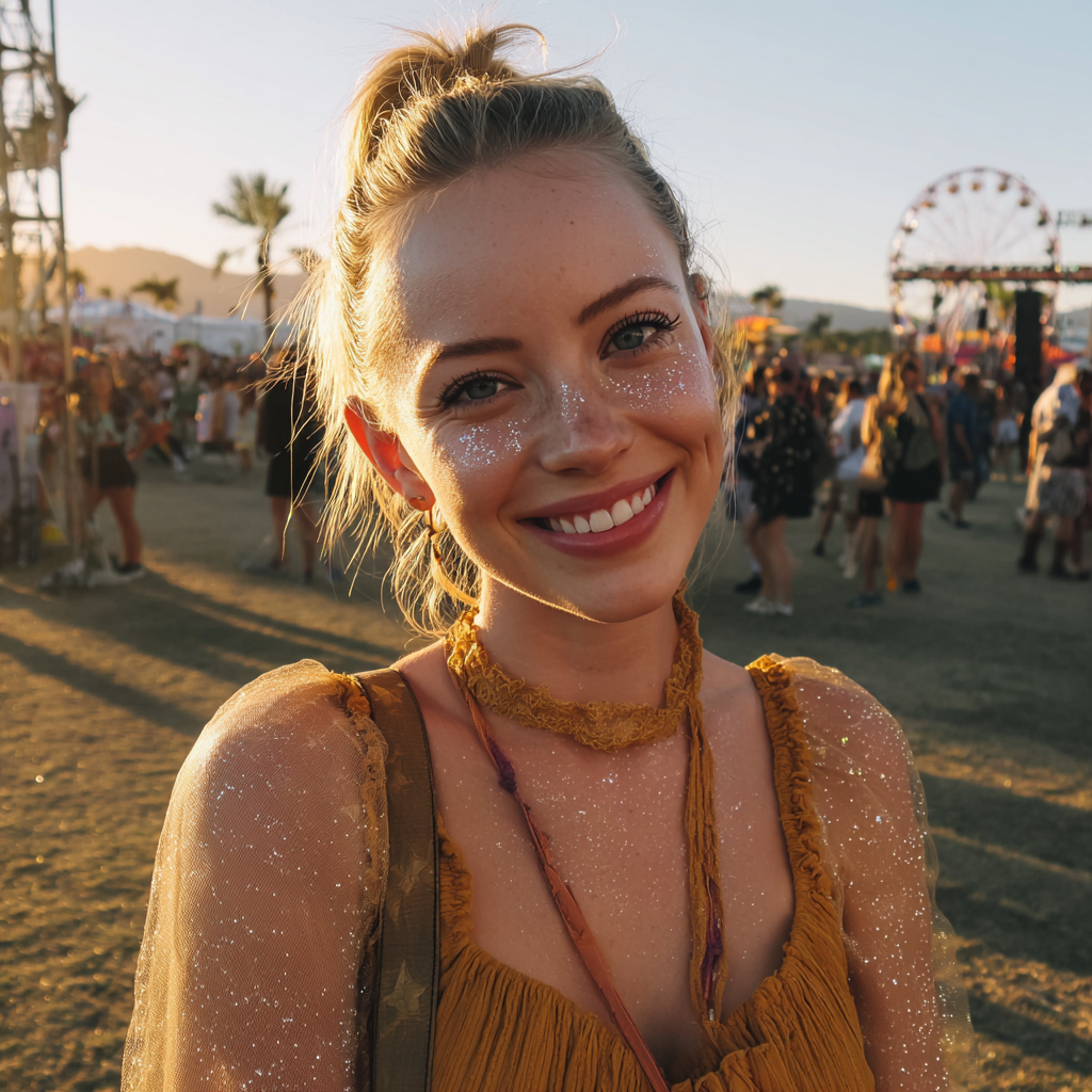 A smiling woman wearing a mustard dress | Source: Midjourney
