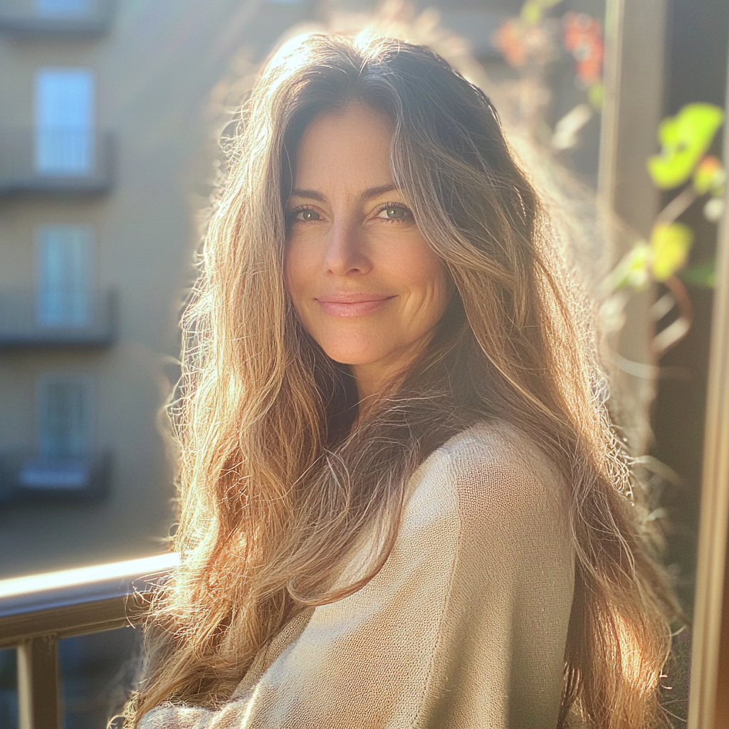 Une femme debout sur un balcon | Source : Midjourney