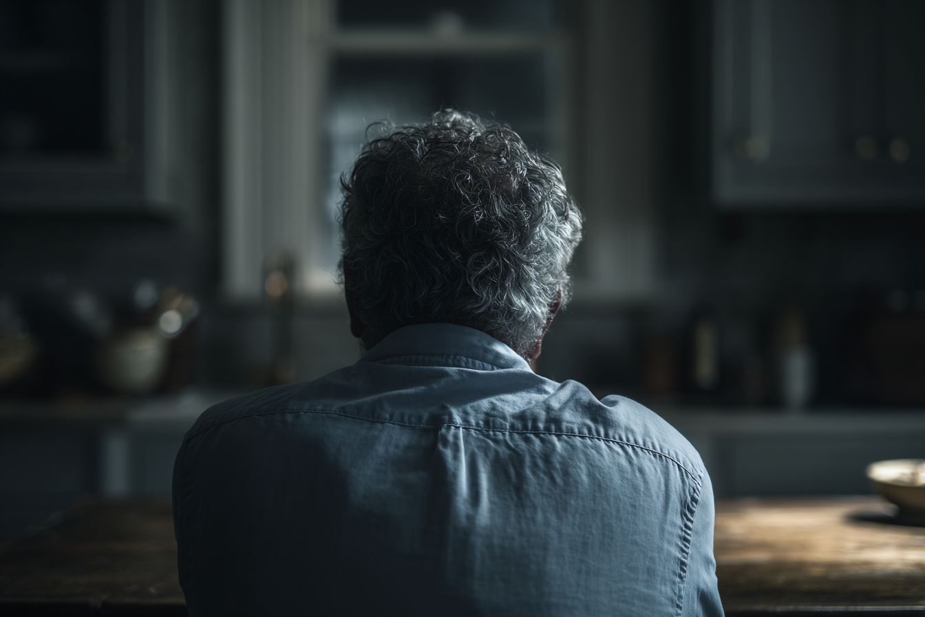 A man sitting in a kitchen | Source: Midjourney