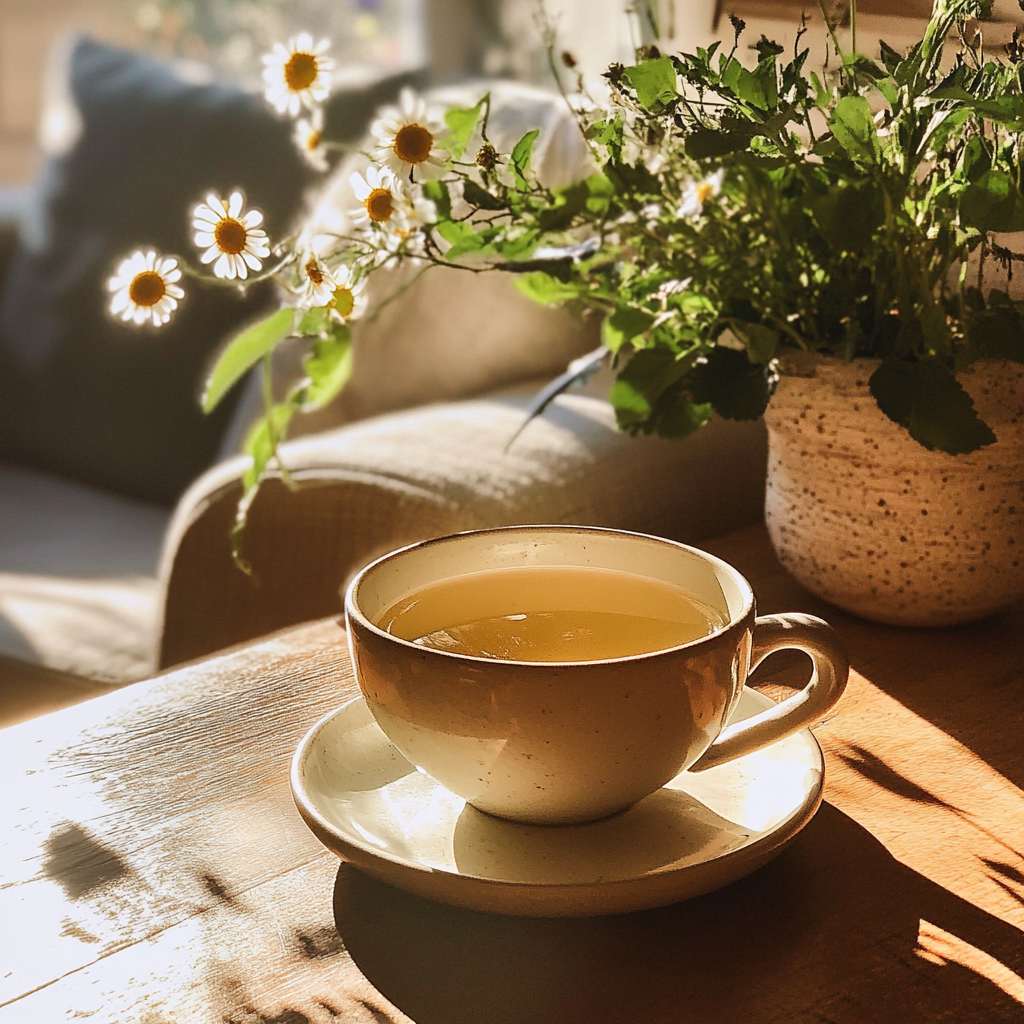 A cup of tea on a coffee table | Source: Midjourney