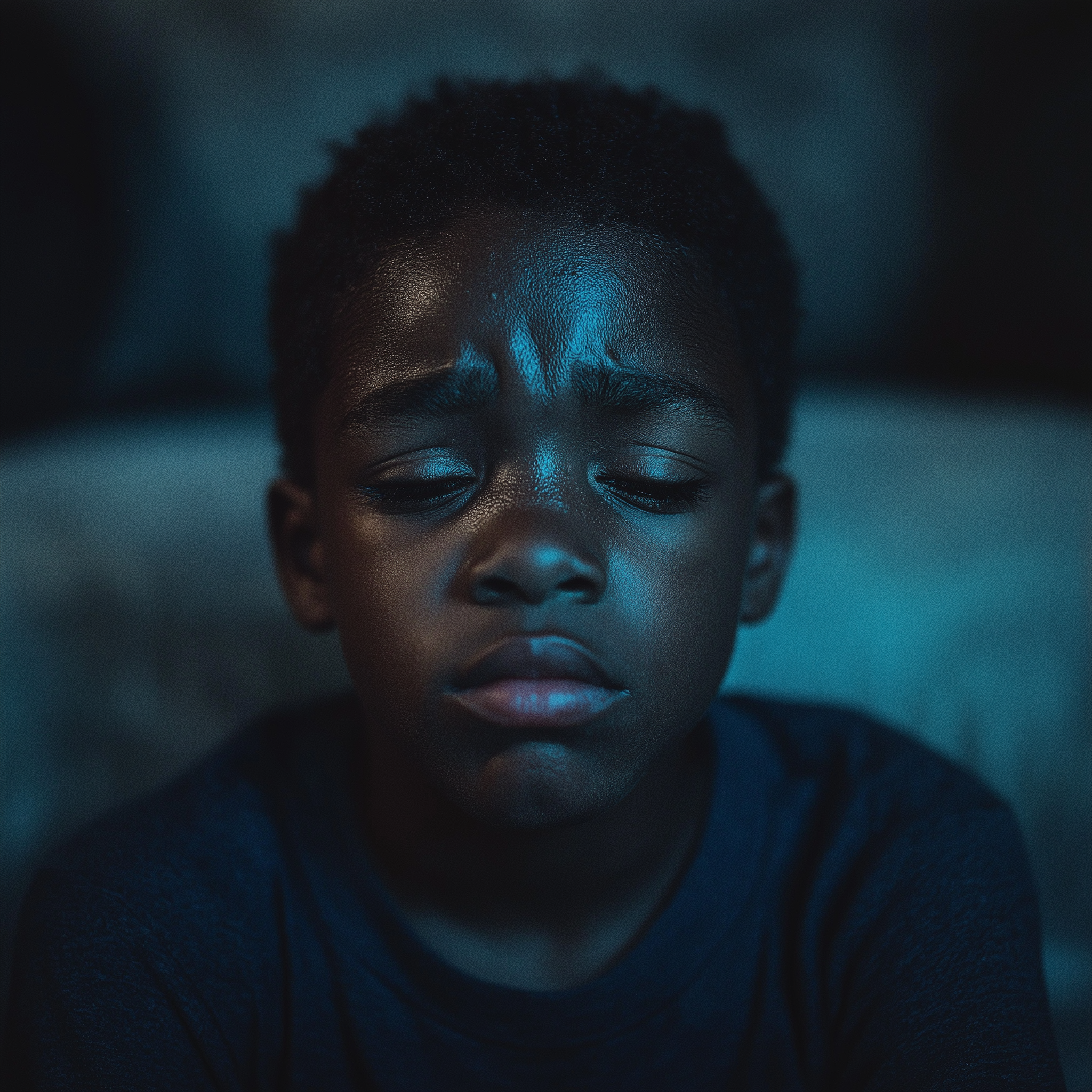 A sad black child at home | Source: Midjourney