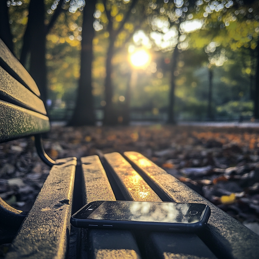 A cellphone on a park bench | Source: Midjourney