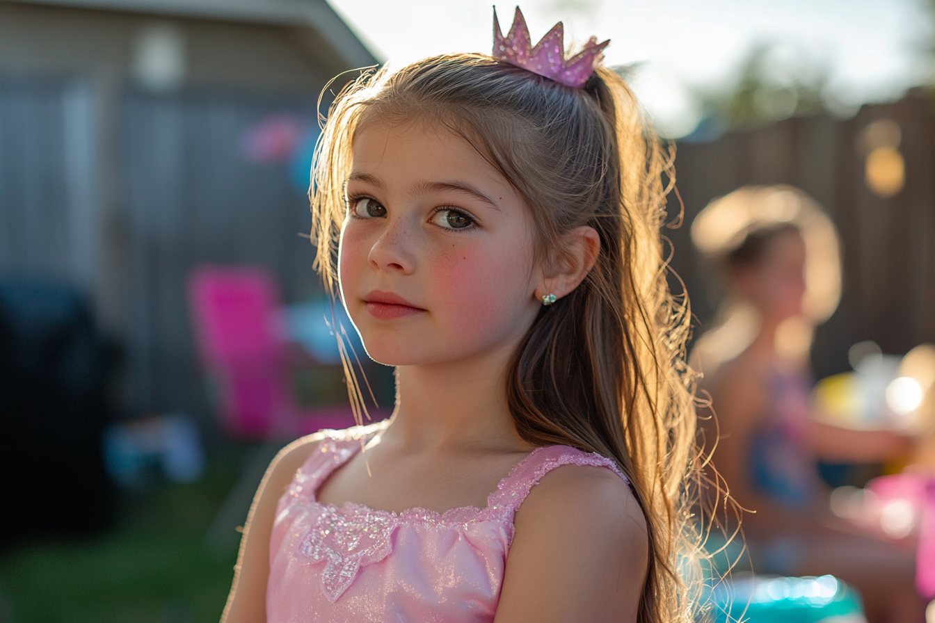 Girl in a pink dress at a backyard birthday party | Source: Midjourney