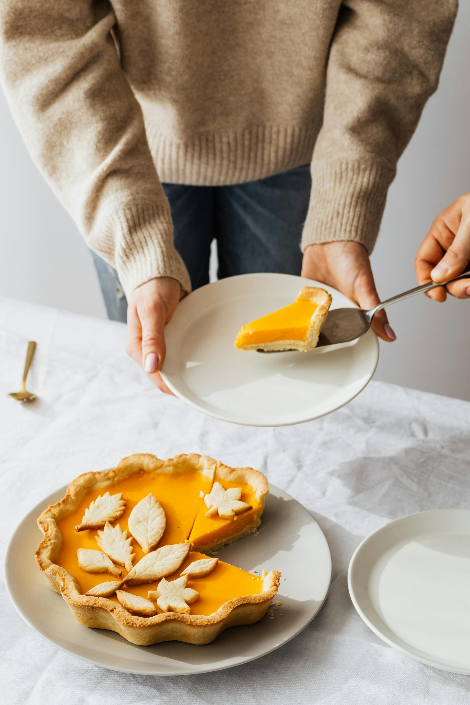A slice of lemon pie on a plate held by a person | Source: Pexels