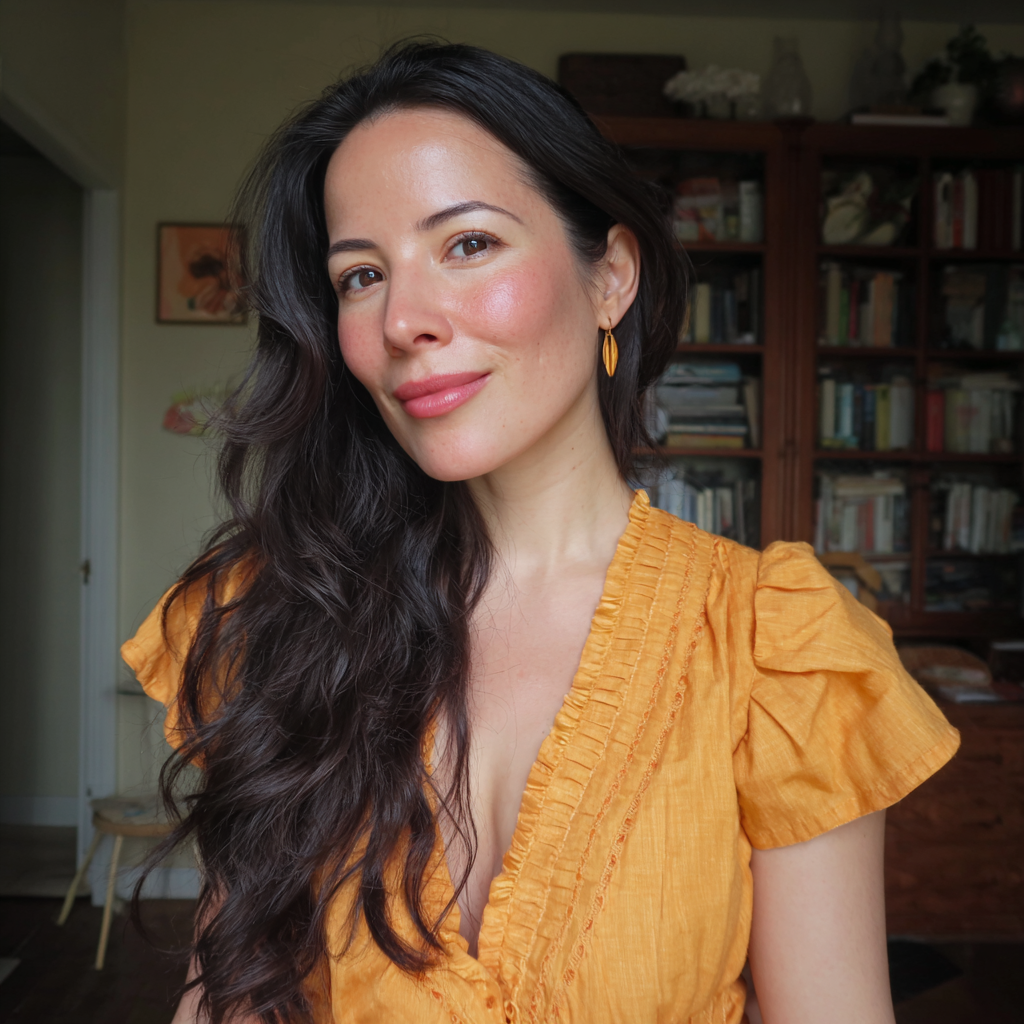 A smiling woman with long dark brown hair | Source: Midjourney
