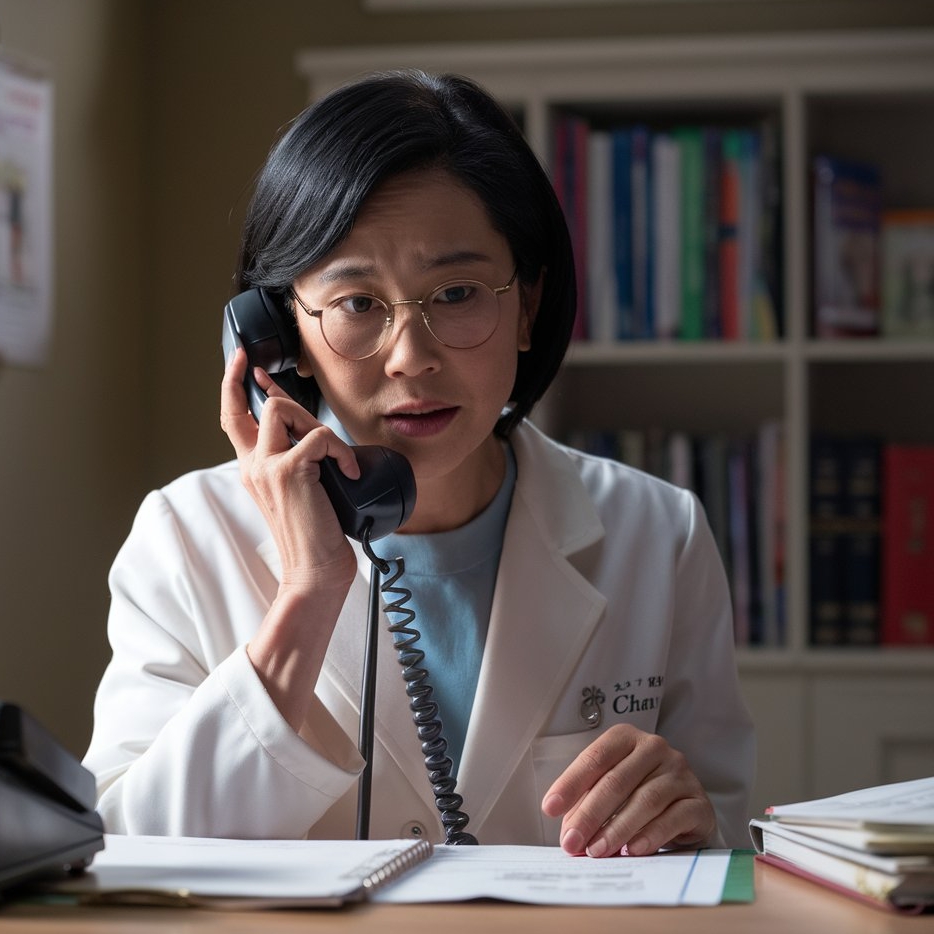 A doctor talking on the telephone in her office | Source: Midjourney