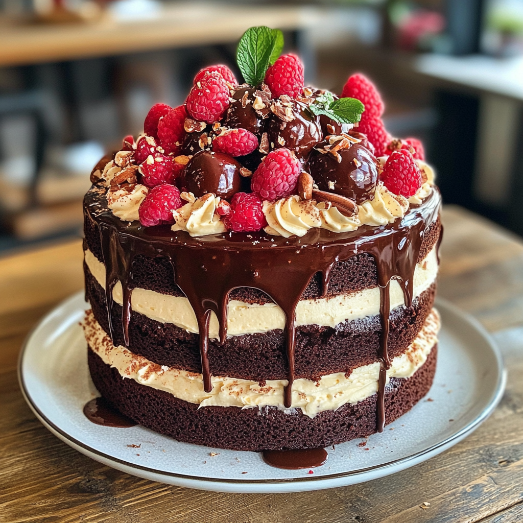 A chocolate cake on a table | Source: Midjourney