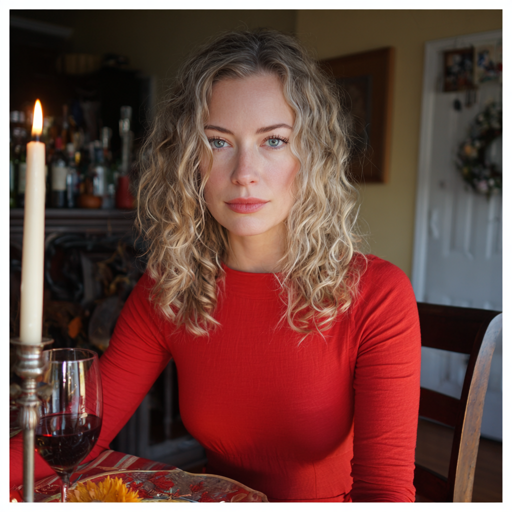 A woman sitting at a dining table | Source: Midjourney