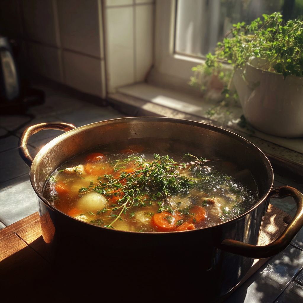 A pot of chicken soup | Source: Midjourney