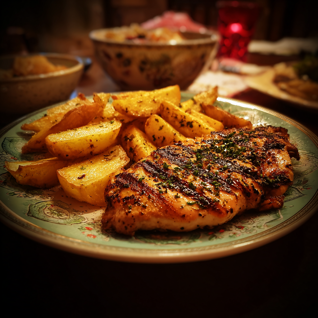A plate of food on a table | Source: Midjourney