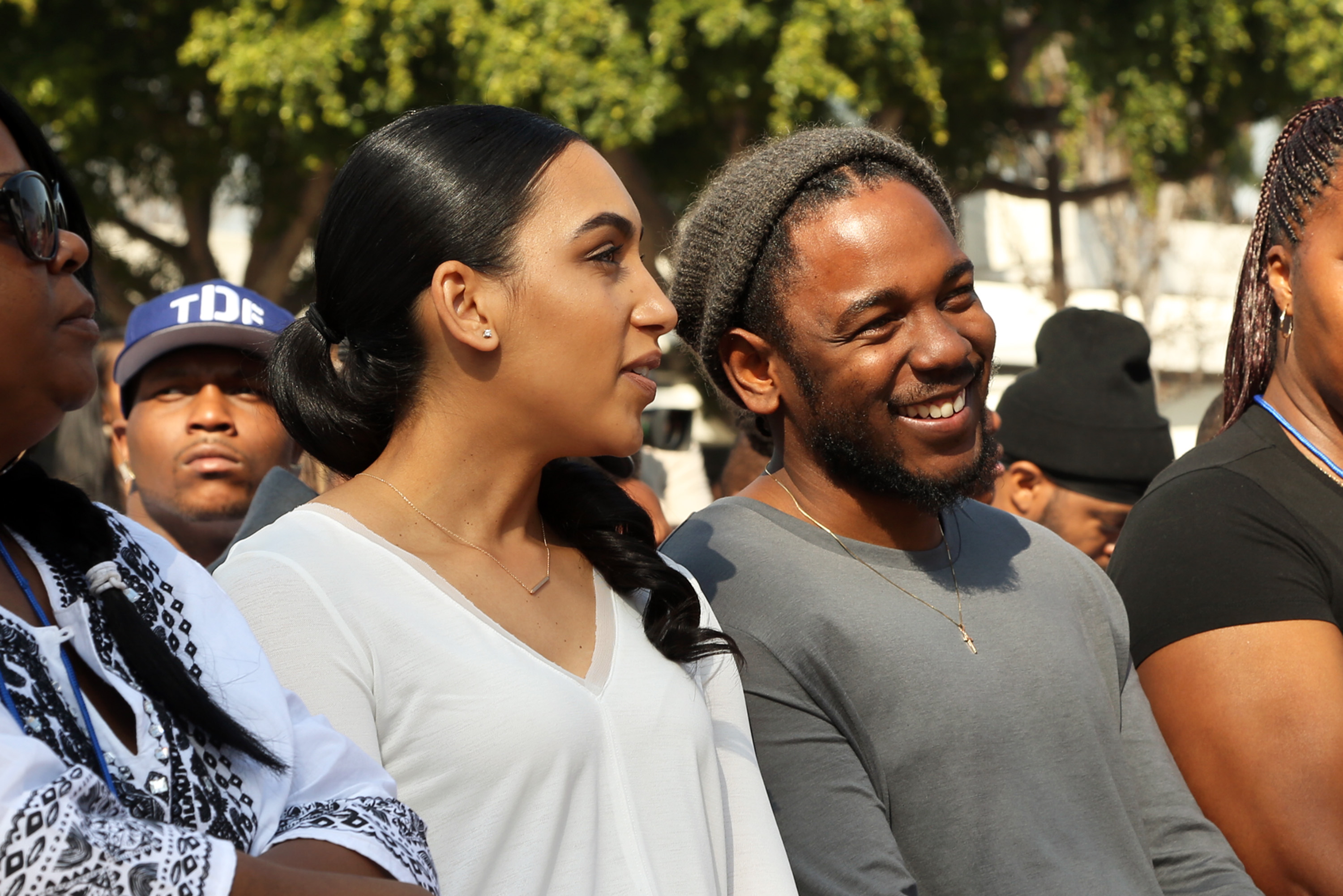 Whitney Alford and Kendrick Lamar at the 2016 "Key To The City Ceremony With Kendrick Lamar" event on February 13 in Compton, California. | Source: Getty Images