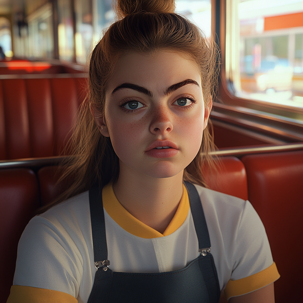 A waitress sitting in a diner | Source: Midjourney