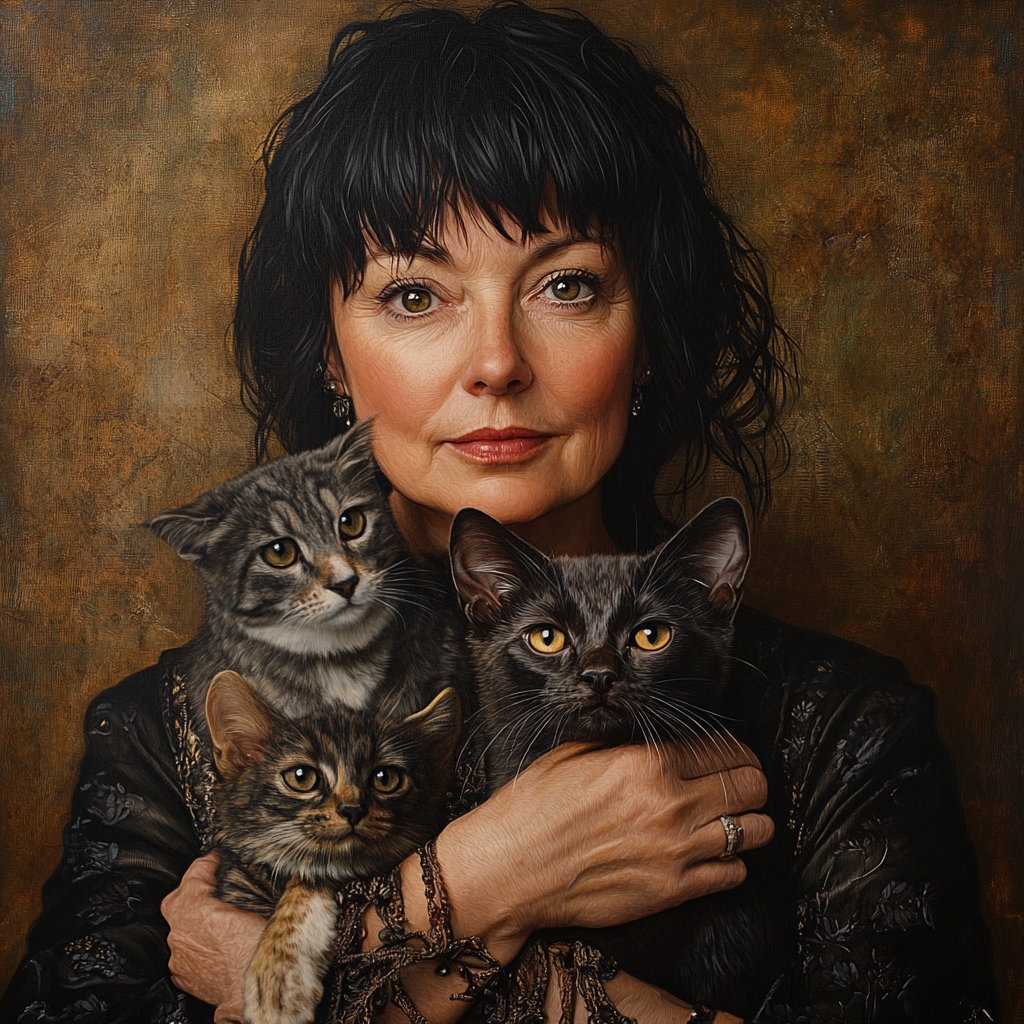 A woman with her cats | Source: Midjourney