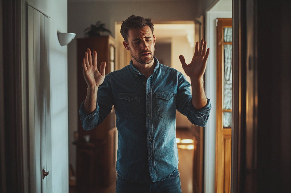 A frustrated man raising his hands | Source: Midjourney