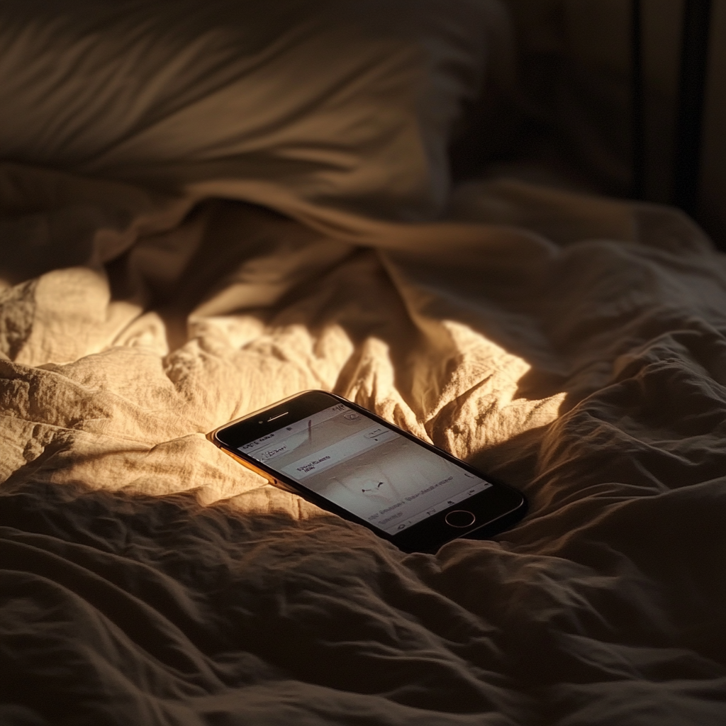 A cellphone on a bed | Source: Midjourney