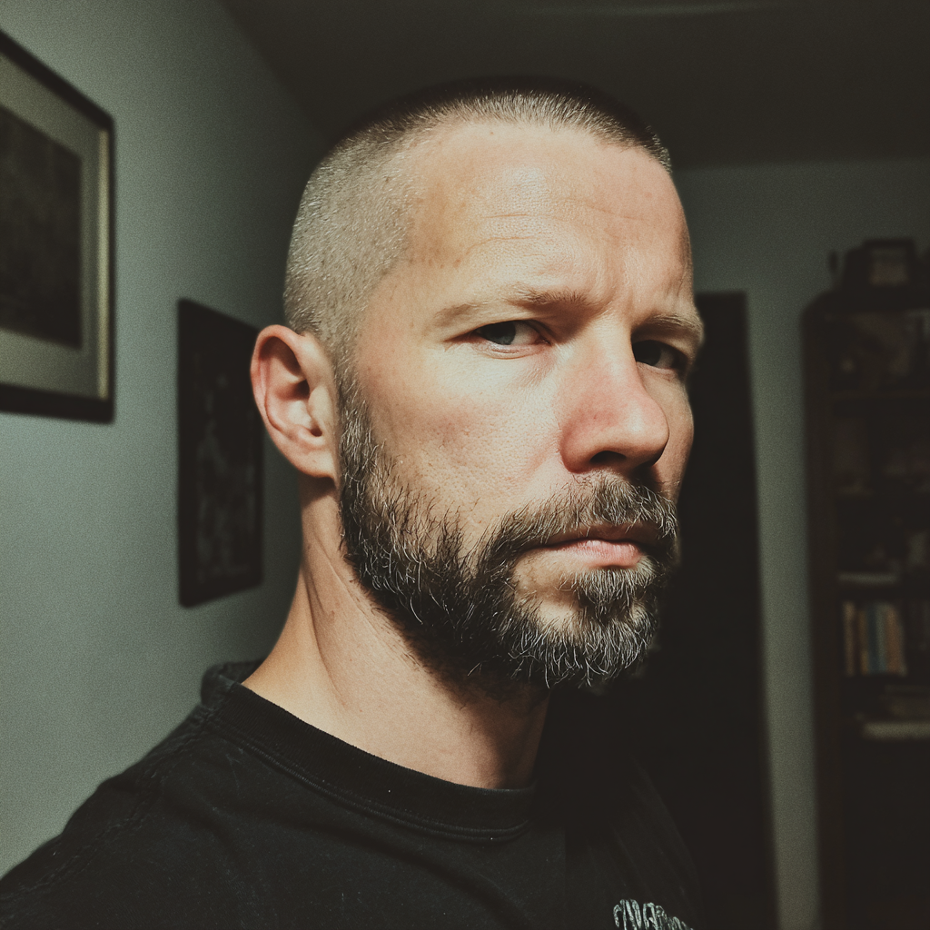 A stern man standing in a living room | Source: Midjourney