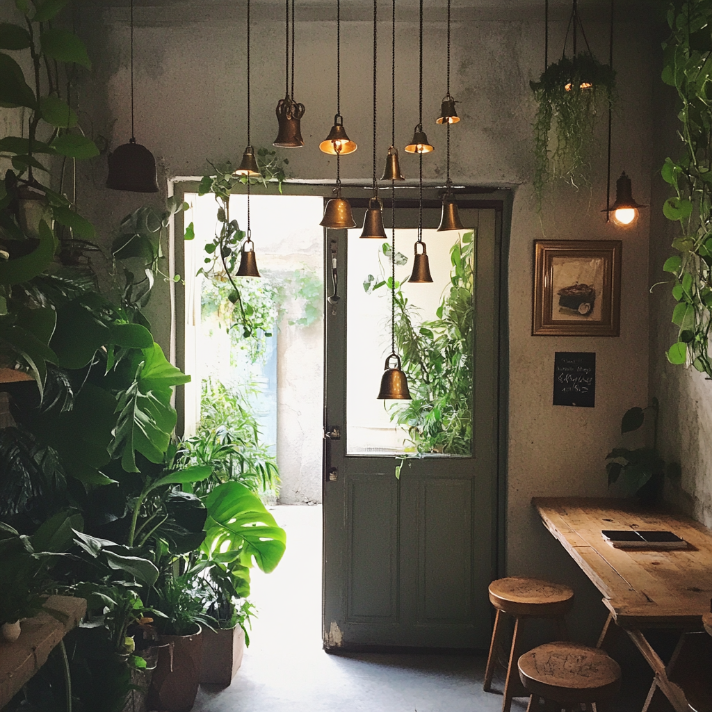 Bells hanging in a coffee shop | Source: Midjourney