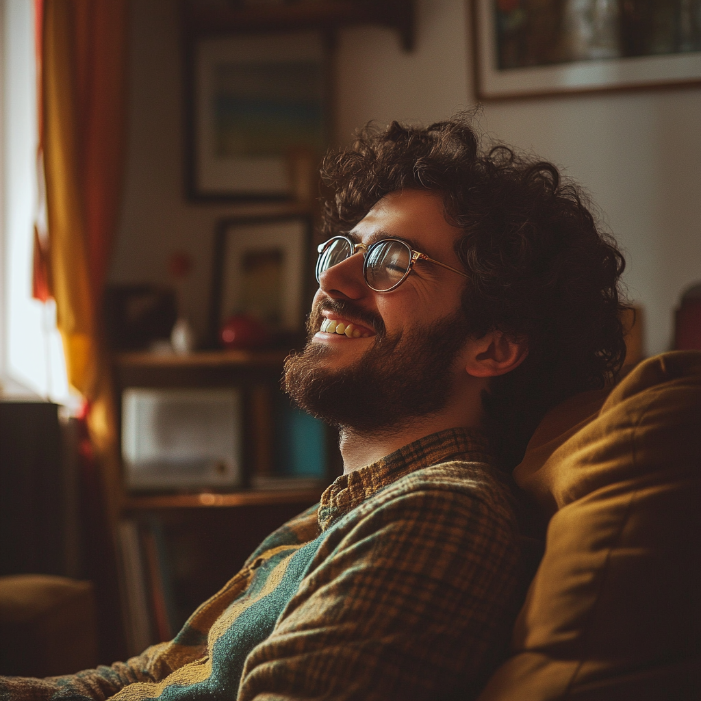 A laughing man in his chair | Source: Midjourney