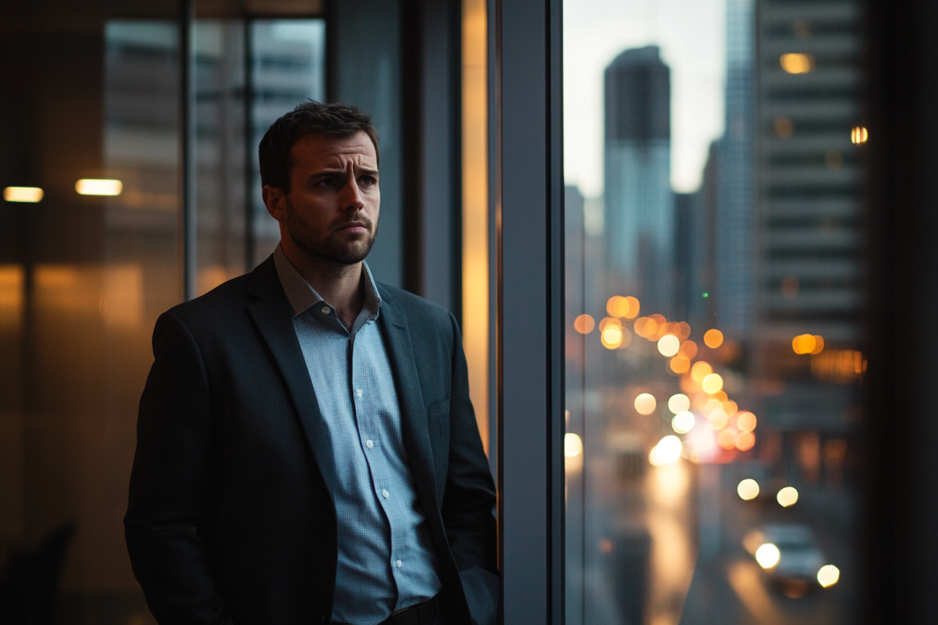 A thoughtful man standing in an office | Source: Midjourney