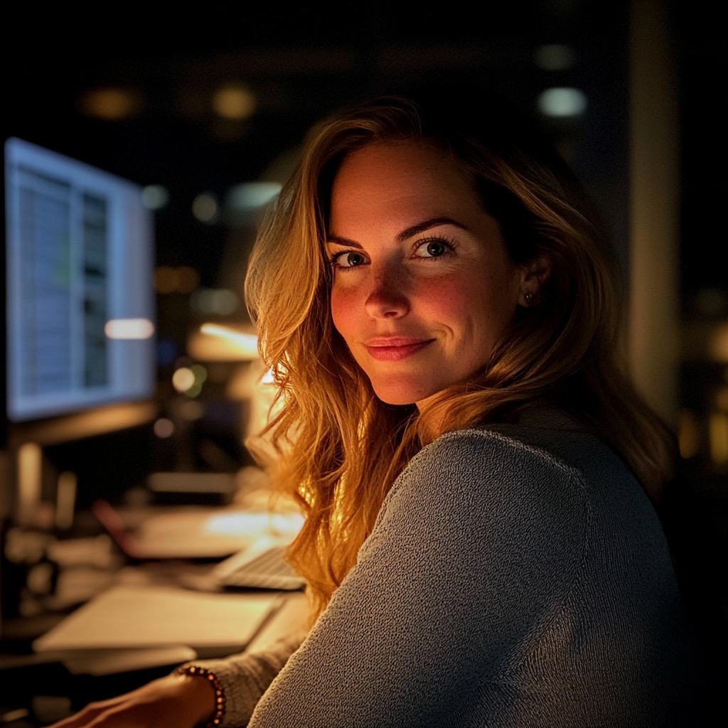 Une femme assise à son bureau | Source : Midjourney