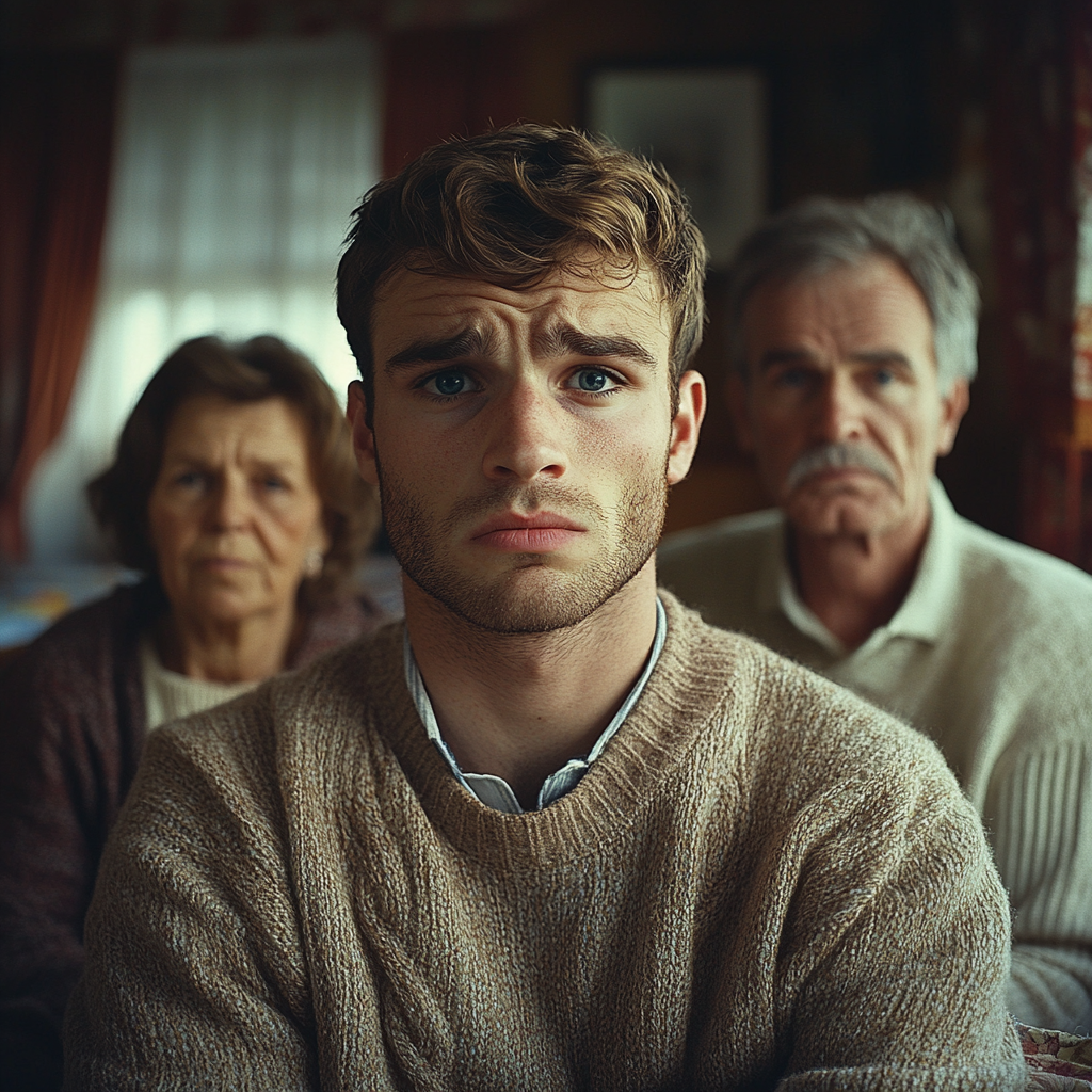 A man with his parents | Source: Midjourney