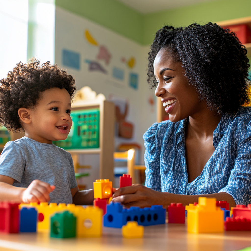 Una mujer jugando con un niño | Fuente: Midjourney