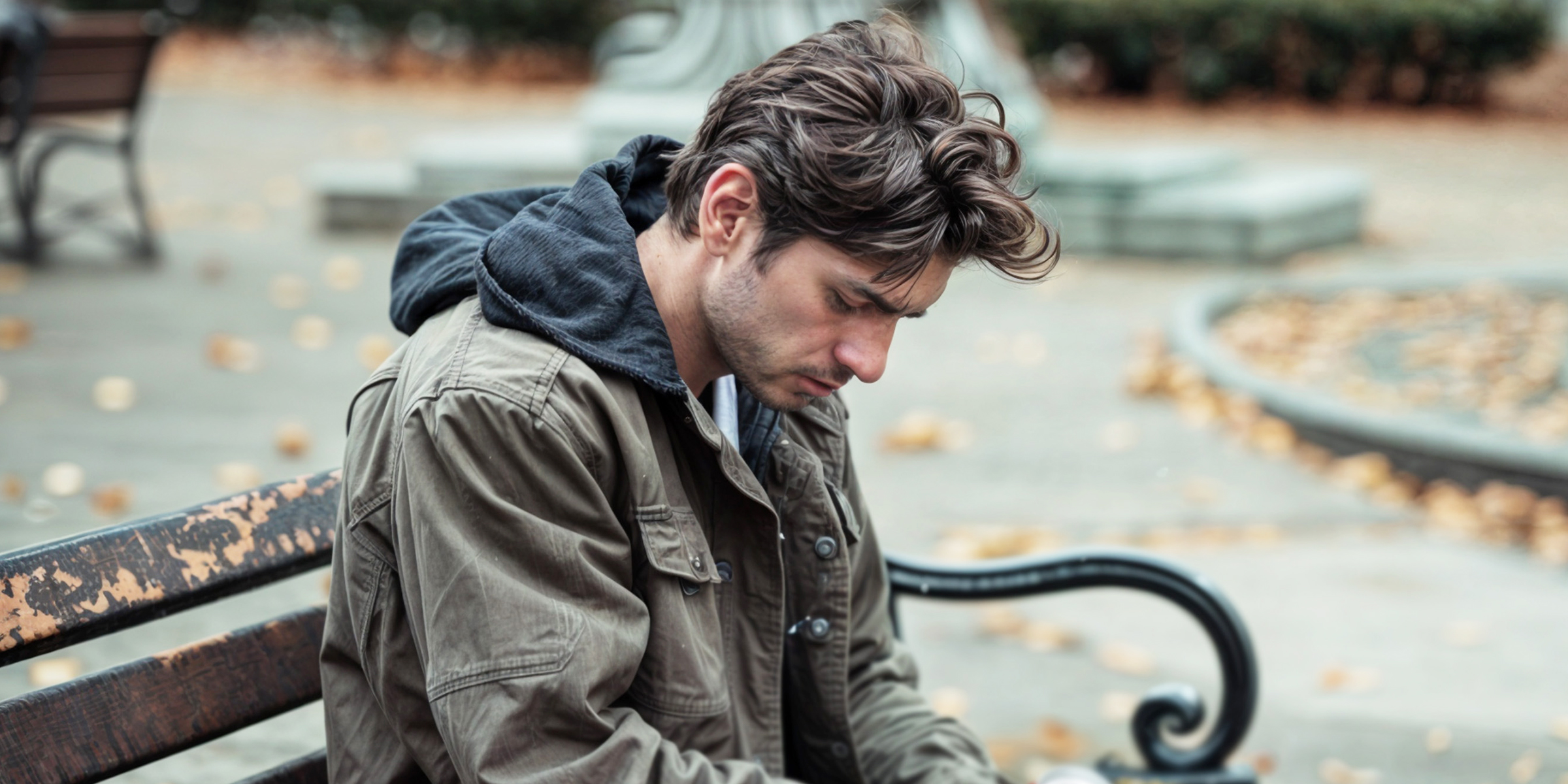 A depressed man sitting alone on a bench | Source: Freepik