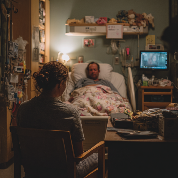 A daughter watches as her sick father sleeps | Source: Midjourney