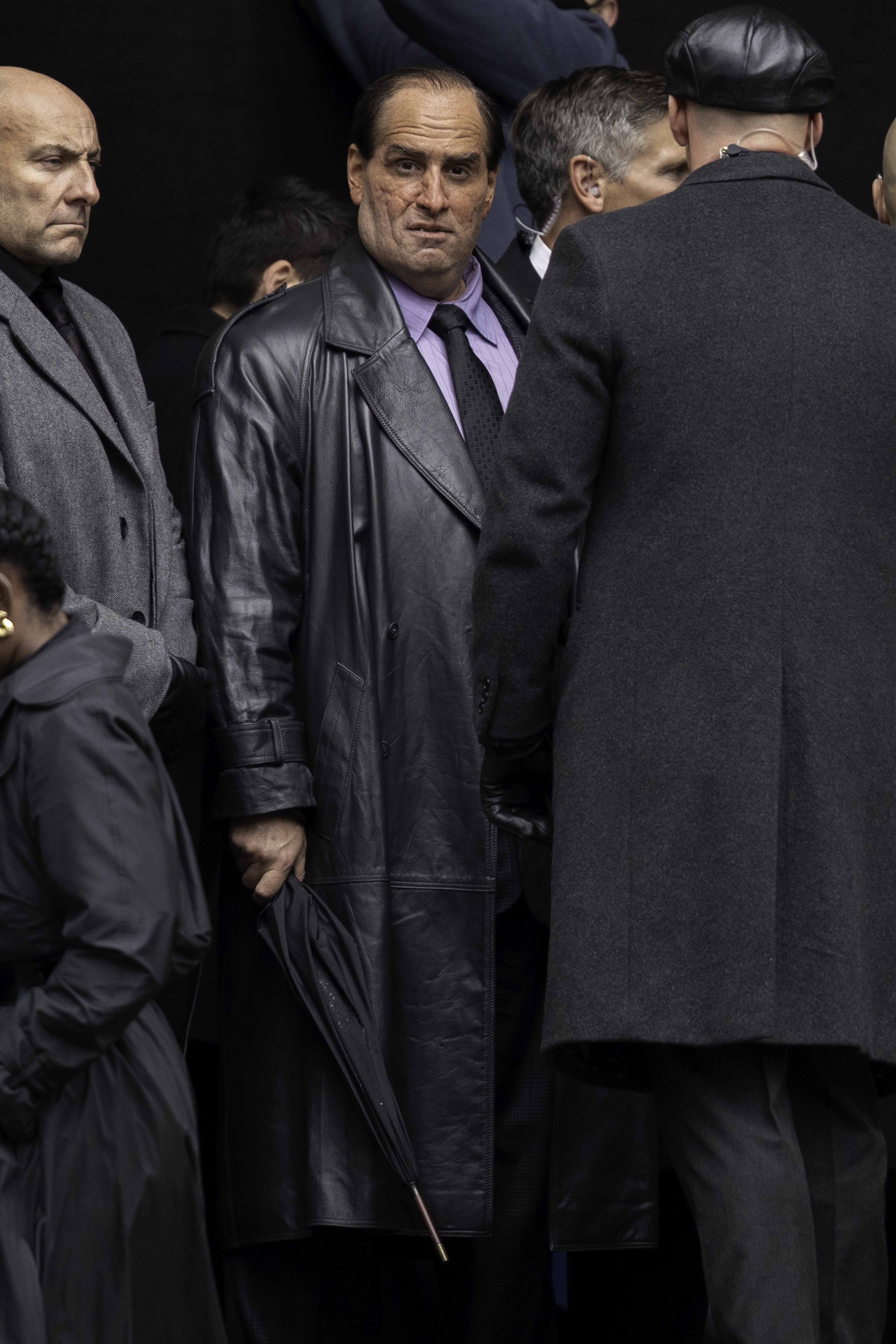 Colin Farrell in heavy prosthetic makeup as he plays The Penguin in "The Batman" on October 13, 2020, in Liverpool, England | Source: Getty Images