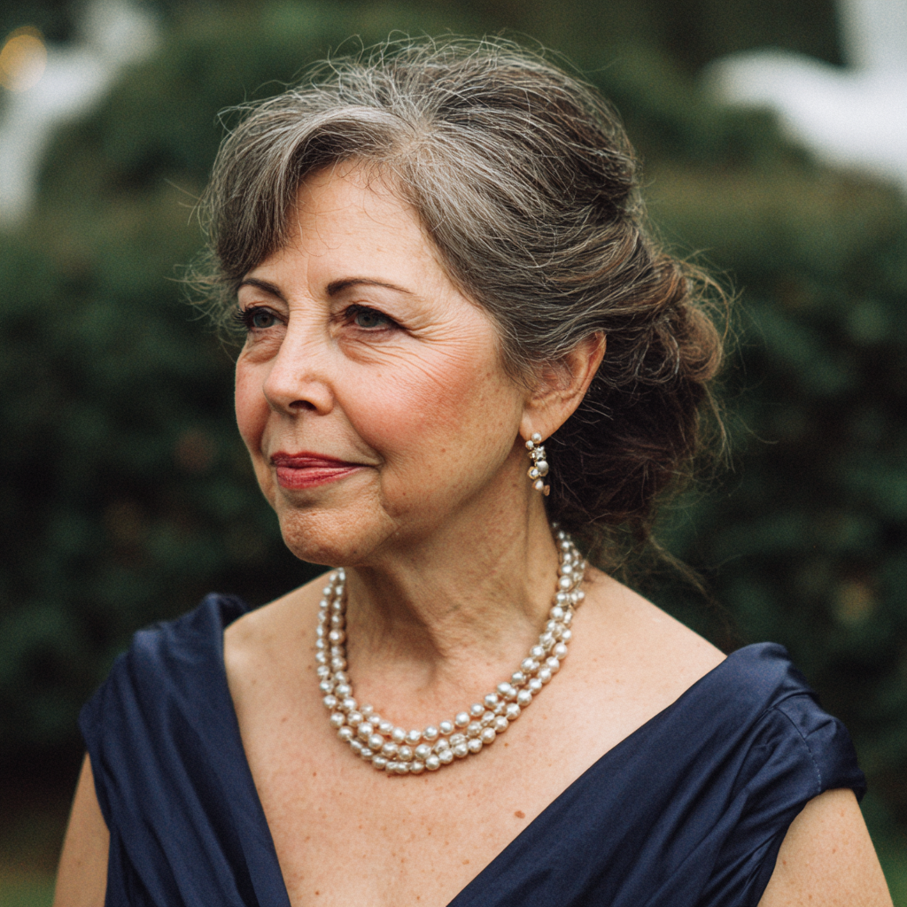 An older woman wearing a navy dress | Source: Midjourney