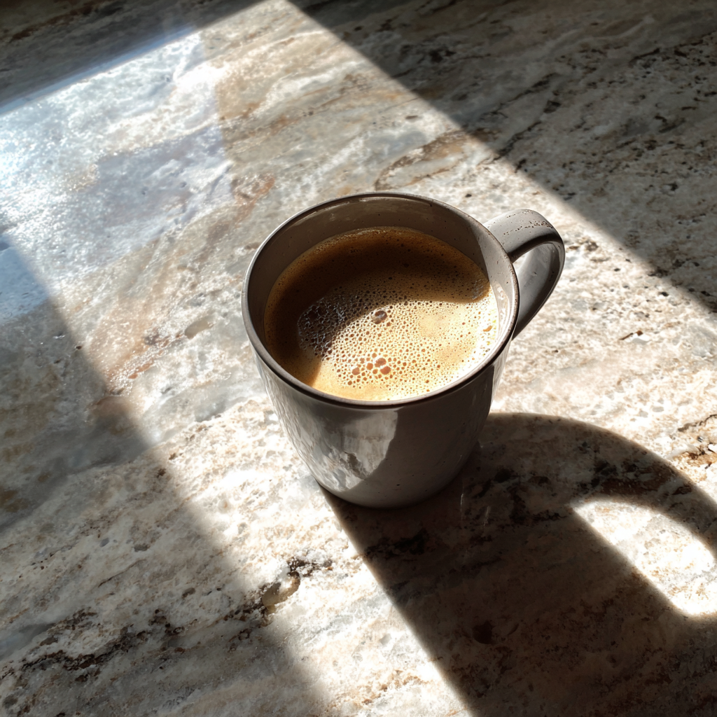 A cup of coffee on a kitchen counter | Source: Midjourney
