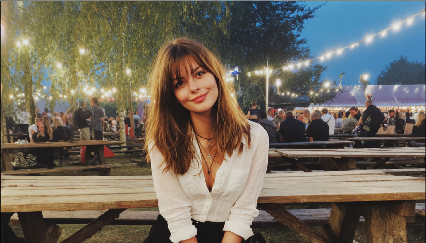 A smiling woman sitting on a bench | Source: Midjourney