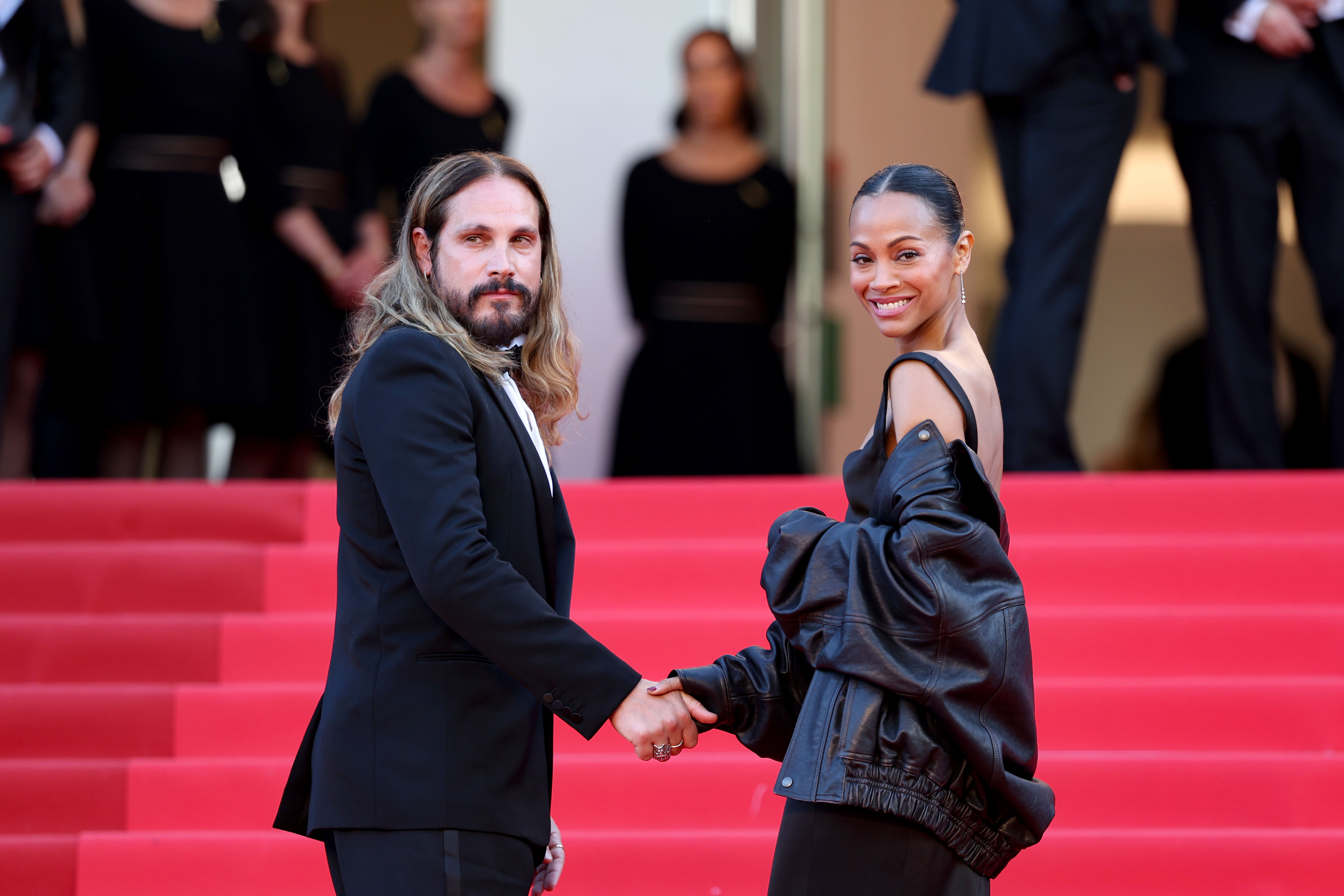 Marco Perego and Zoe Saldaña at the "Mission: Impossible - The Final Reckoning" red carpet at the 78th annual Cannes Film Festival at Palais des Festivals on May 14, 2025, in France. | Source: Getty Images