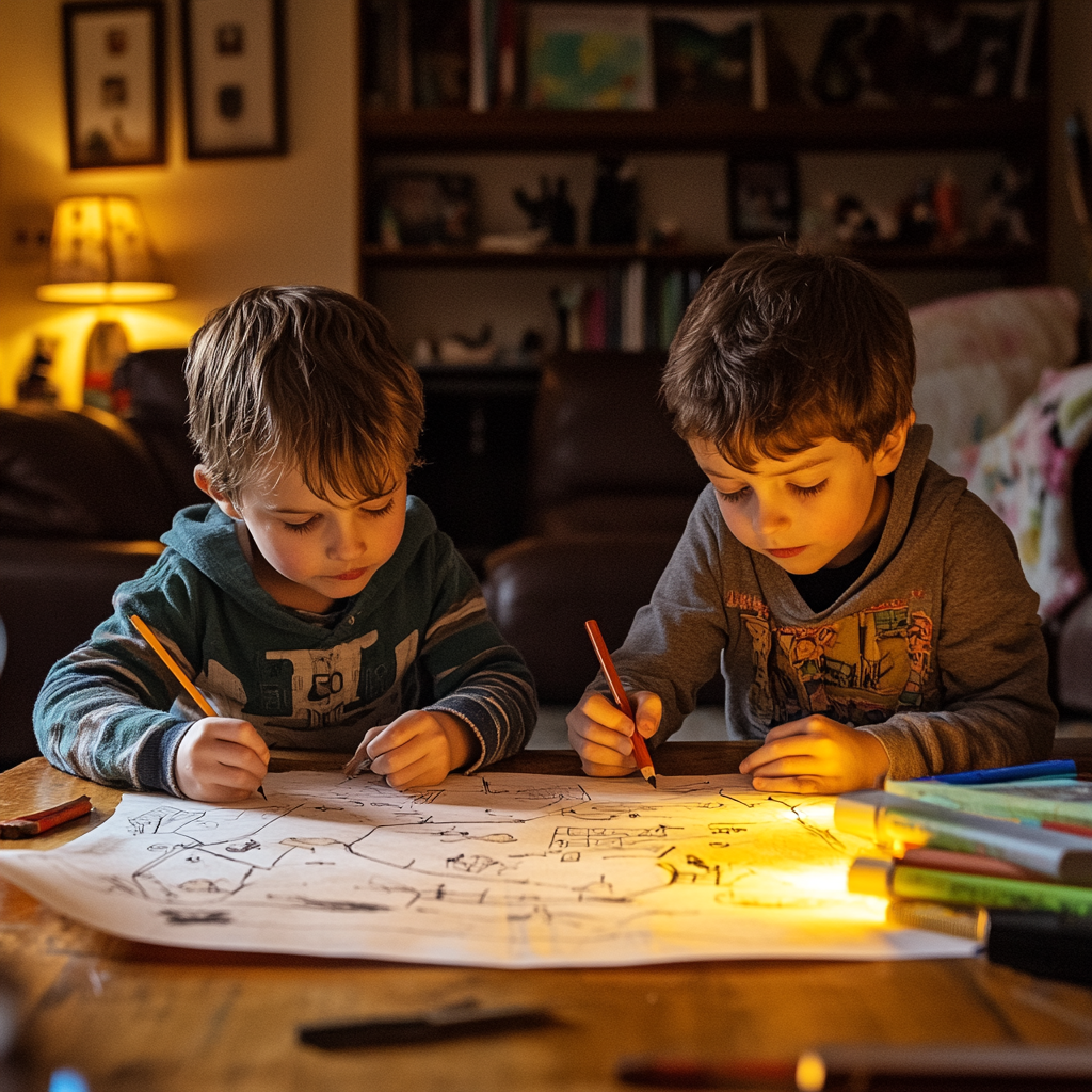 Two brothers drawing a treasure map | Source: Midjourney