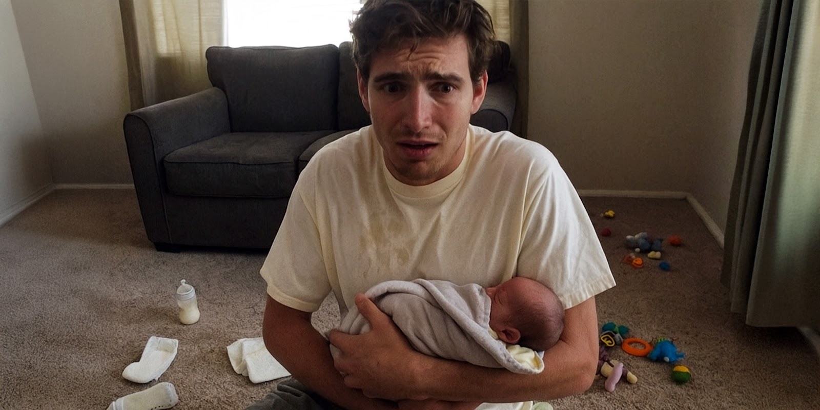A man with the baby. | Source: Sora