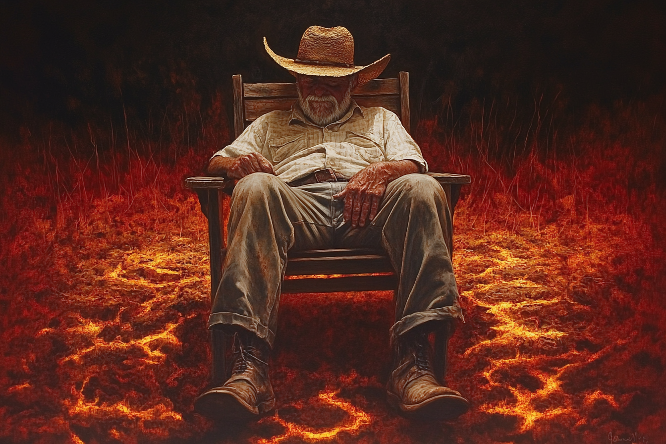 A farmer relaxing in Hell | Source: Midjourney