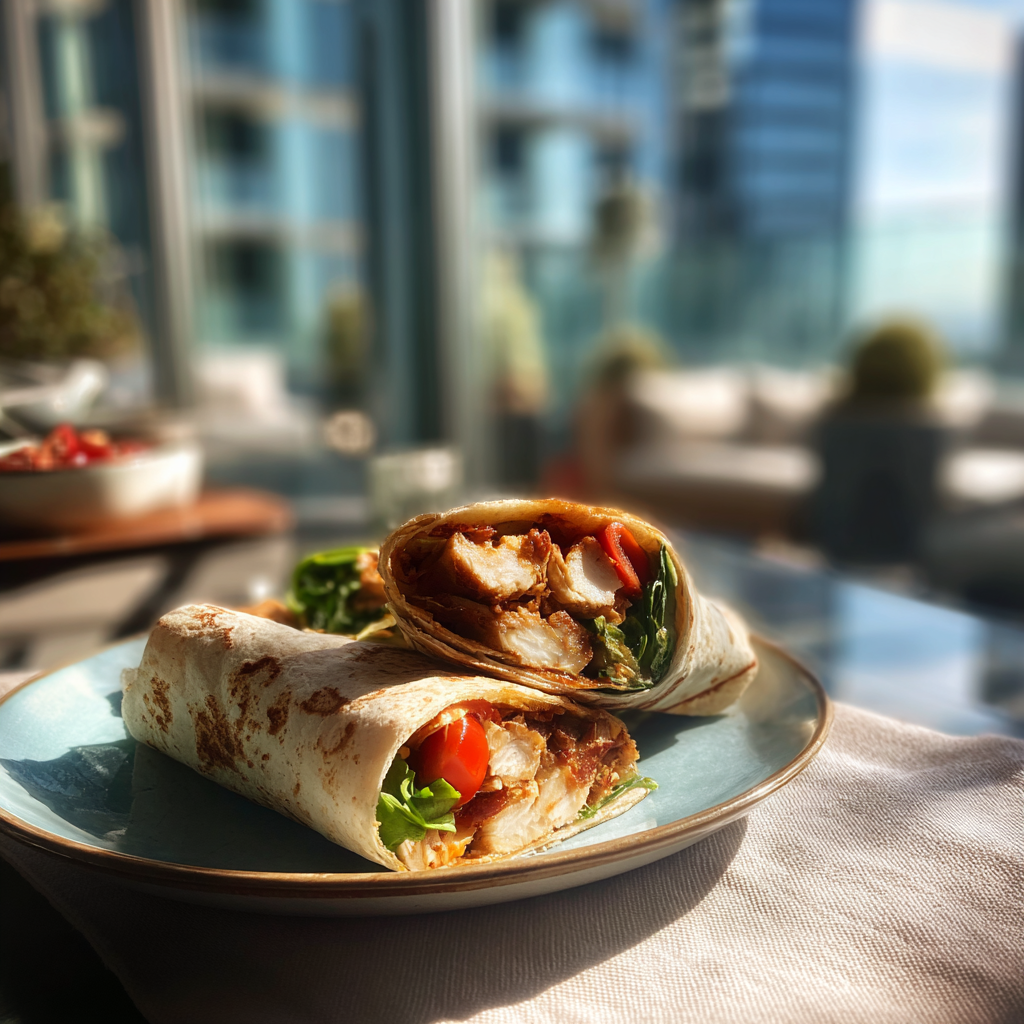A chicken wrap on a plate | Source: Midjourney