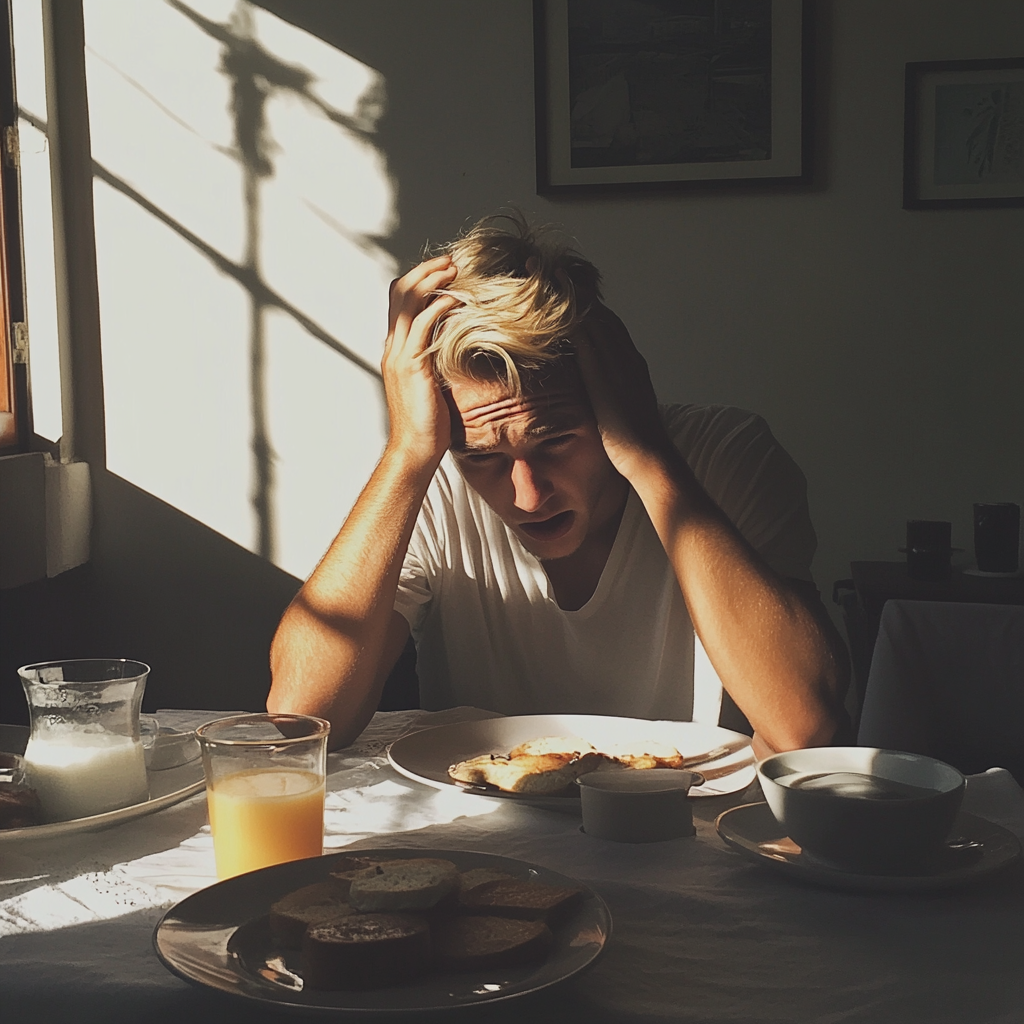 A man holding his head | Source: Midjourney