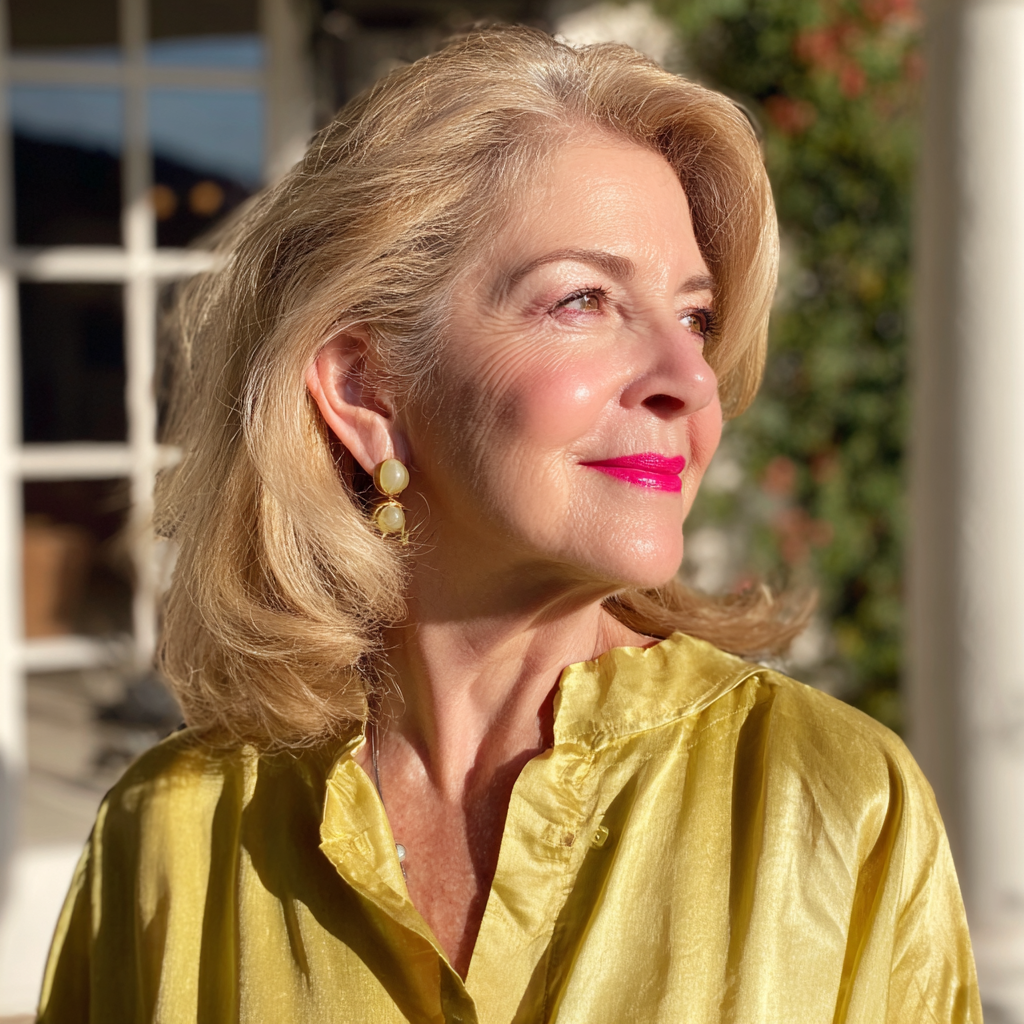 A smiling woman standing on a porch | Source: Midjourney