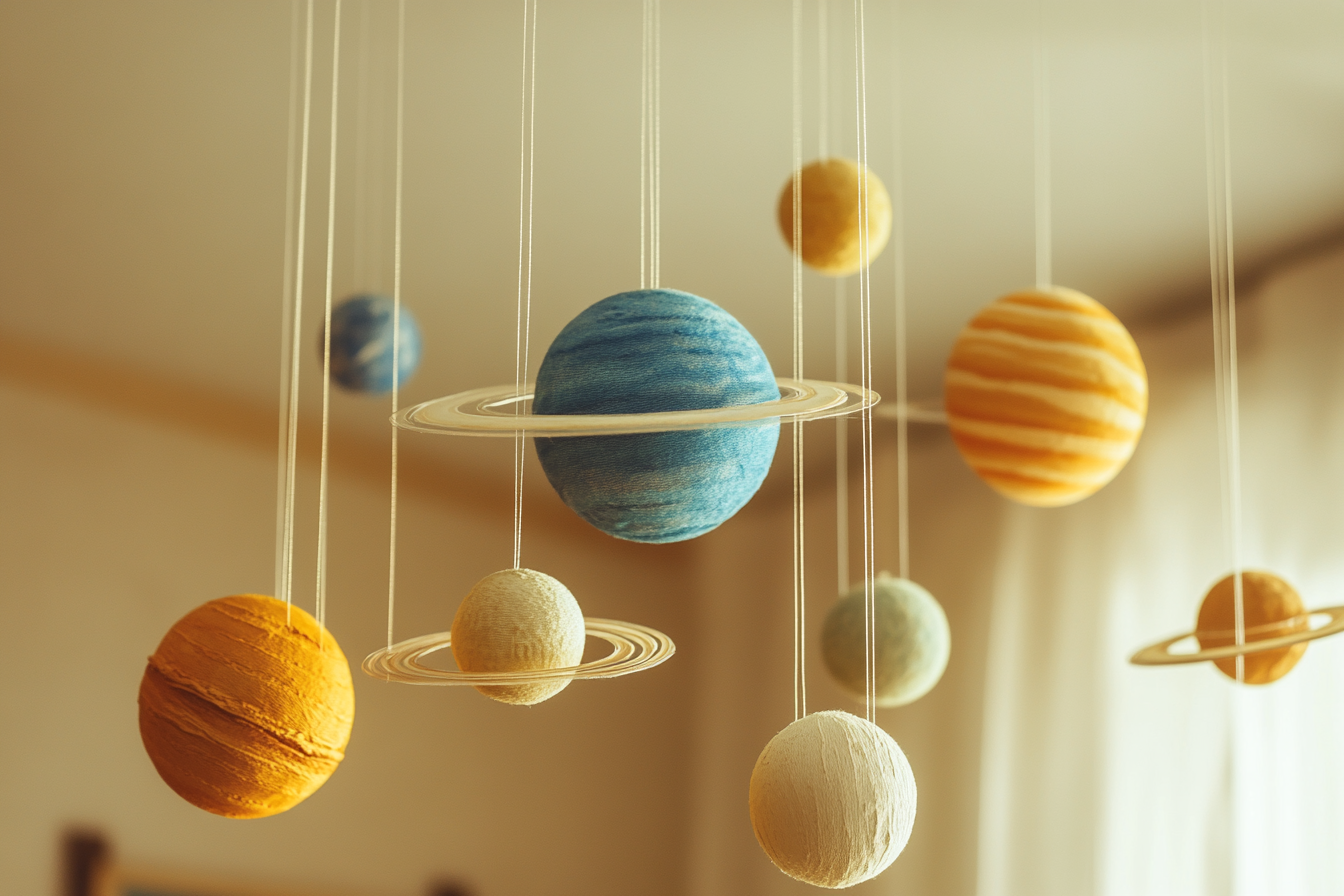 A model solar system hanging from a ceiling | Source: Midjourney