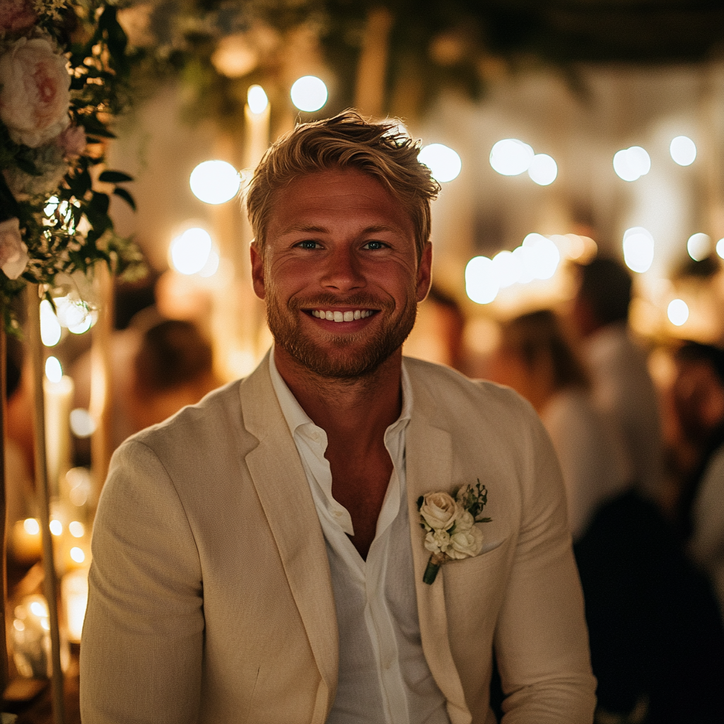 A smiling groomsman | Source: Midjourney