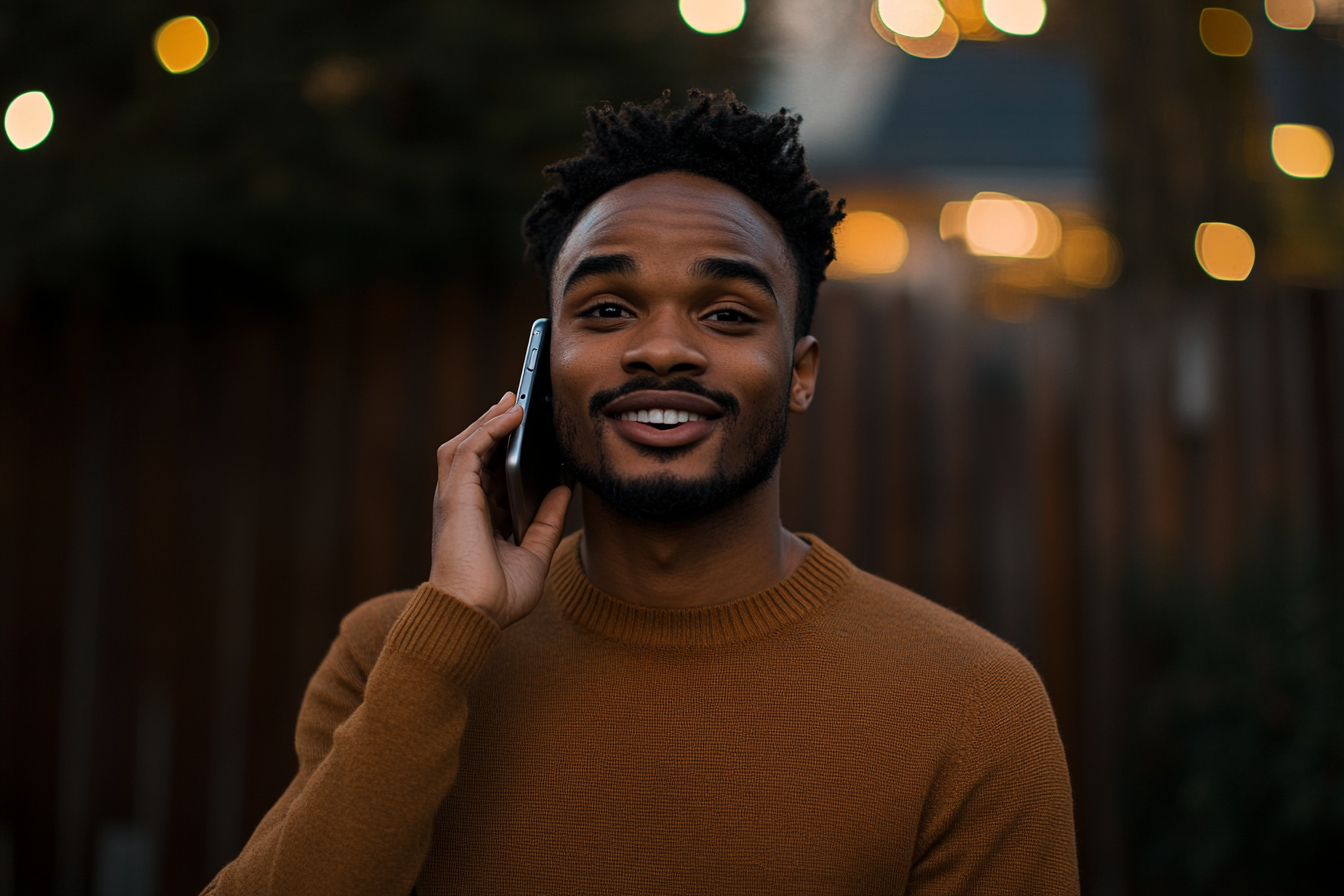 A man smiling while on the phone | Source: Midjourney