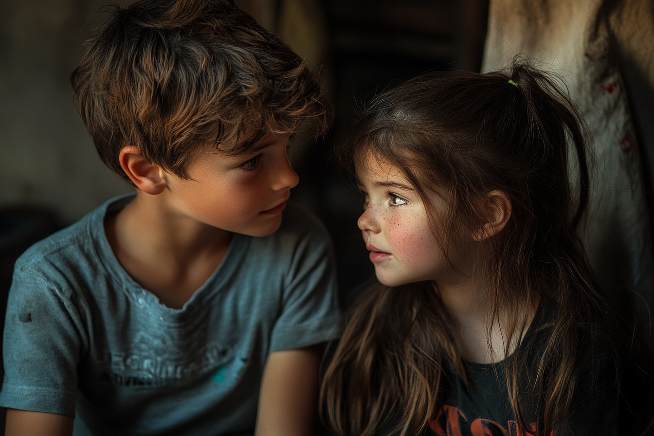 Brother talking to his baby sister | Source: Midjourney