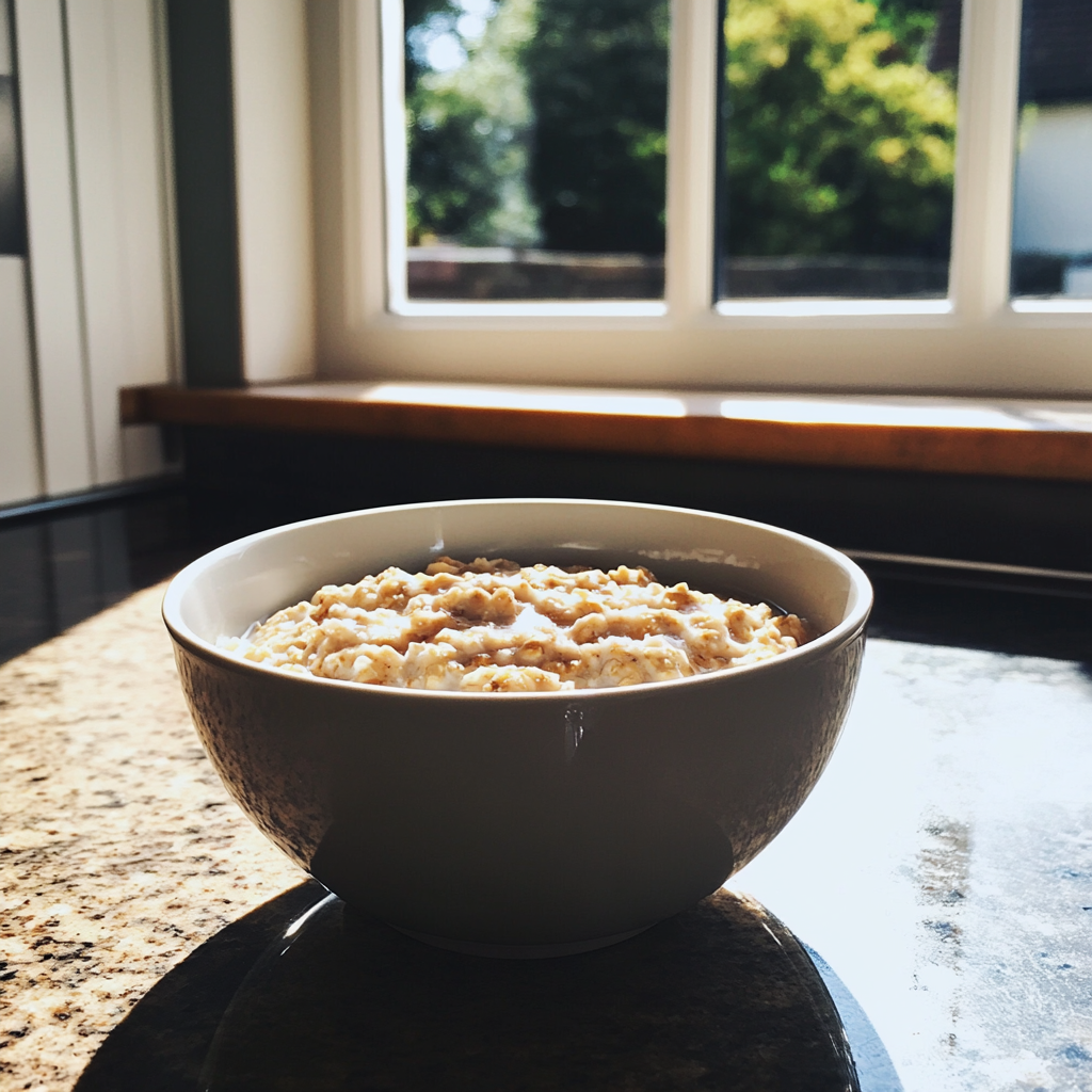 A bowl of oats on a table | Source: Midjourney