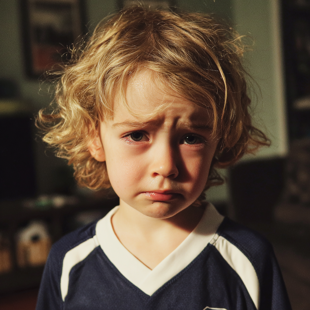 A close-up of an upset little boy | Source: Midjourney