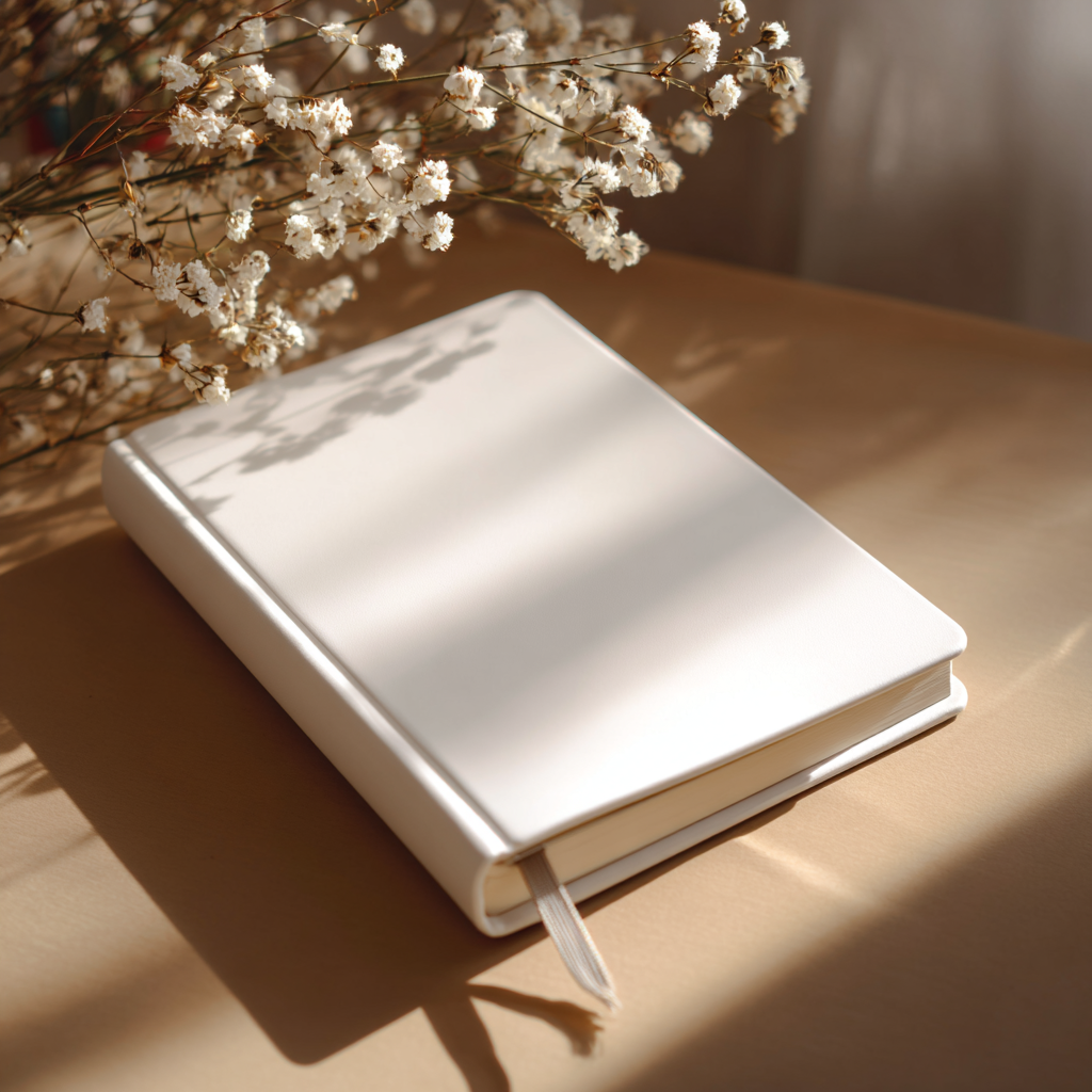 A white notebook on a table | Source: Midjourney